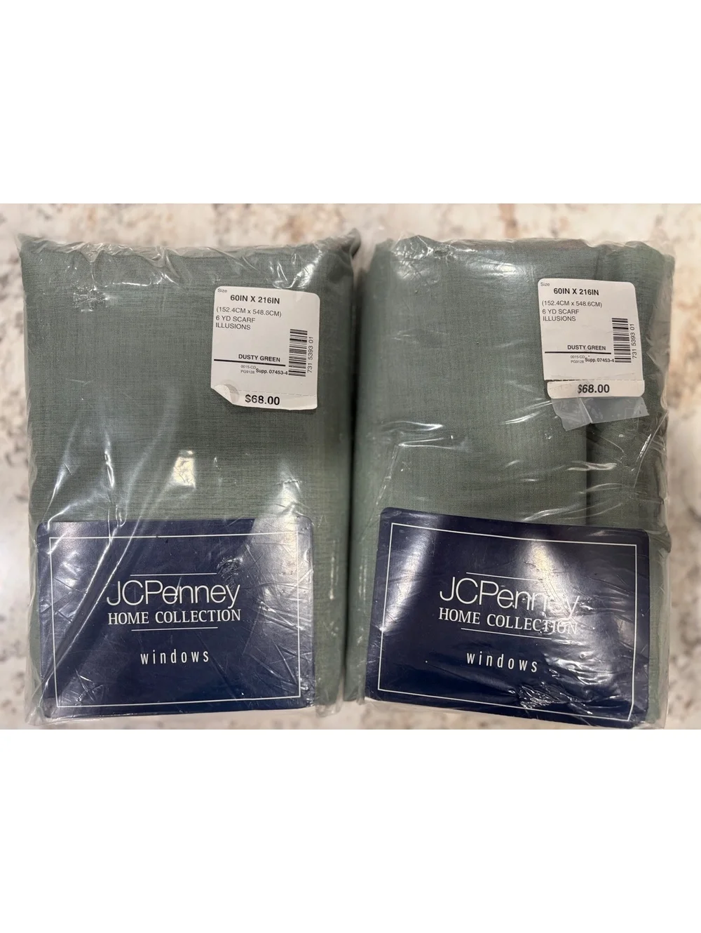 JCPenney Home Collection Window Scarf Valance Dusty Green 60x216 Set of 2